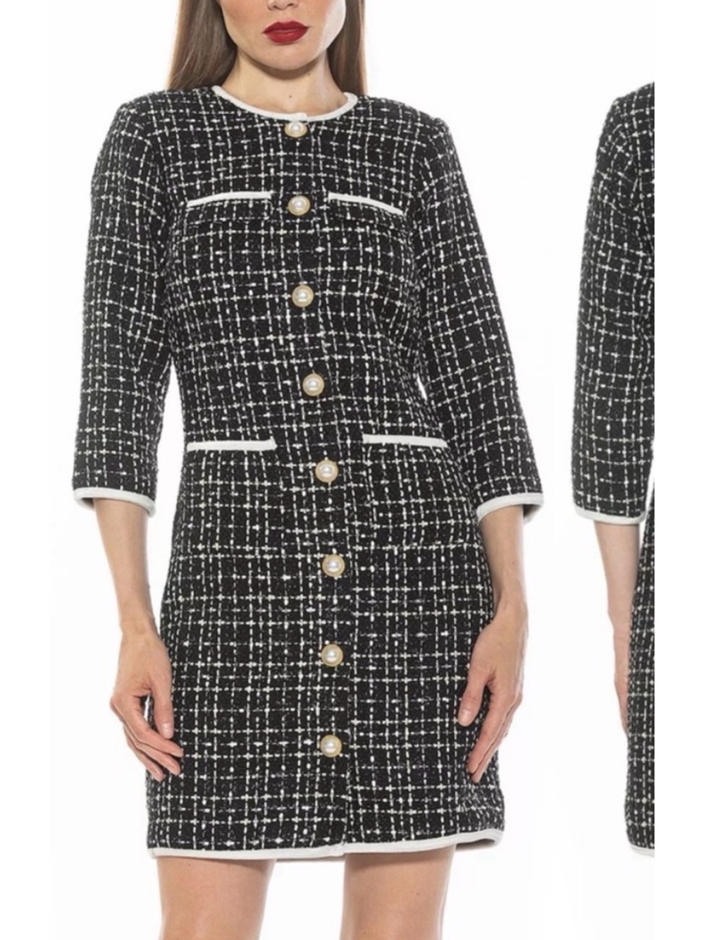 NEW Alexia Admor Kairo Black & White Tweed Dress, 4